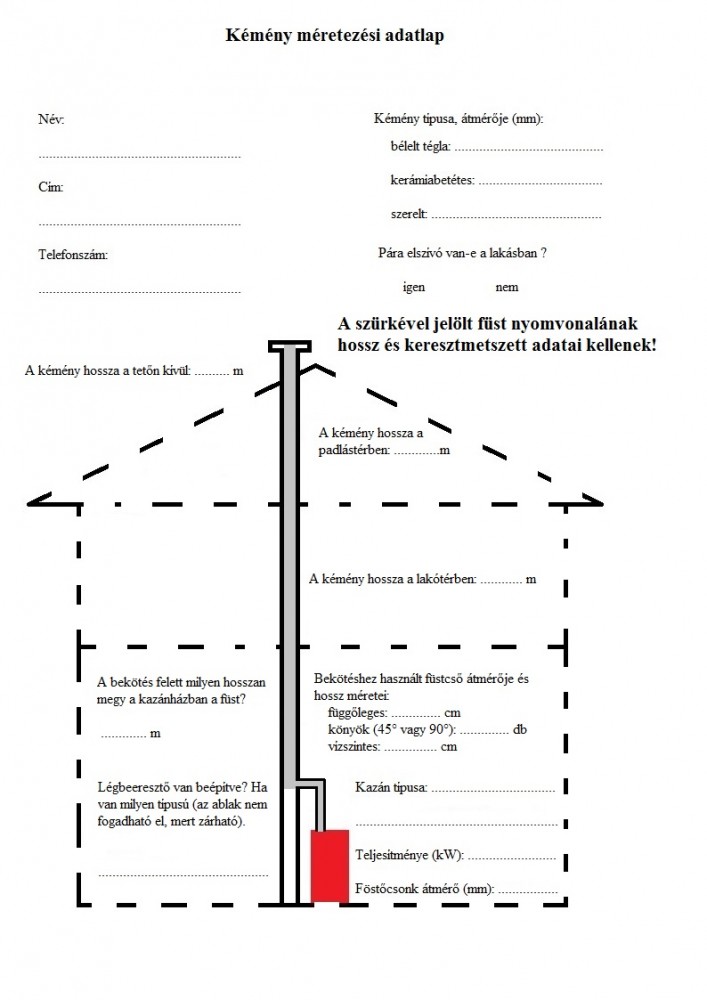 Kémény méretezési adatlap